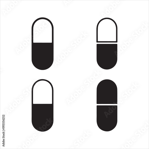 Pill icons set in multiple vector silhouette style collection. Capsule Medicine Pill Line and Solid Icon Set
