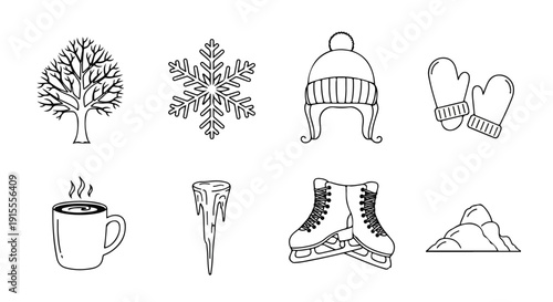 Winter-themed illustrations showcasing various elements of the cold season Vector