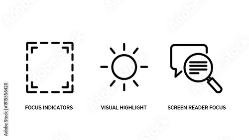 Digital Accessibility and User Interface Icons: Focus Indicators, Visual Highlights, and Screen Reader Functions