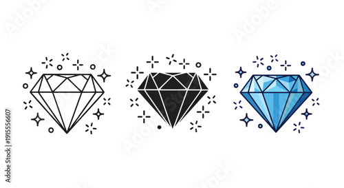 Diamond gems sparkling flat design vector illustration - Vector icon Set - Stickers and Clipart - PNG and SVG Icon collection - Lineal icons - logo template
