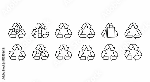 Diverse collection of recycling symbols representing various recyclable materials Vector