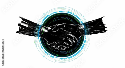 Futuristic handshake symbolizing digital connection and technological partnership