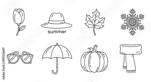 A delightful illustration showcasing various symbols of the four seasons Vector