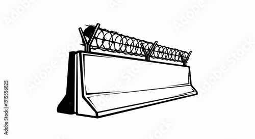 Concrete barrier with barbed wire fence on top