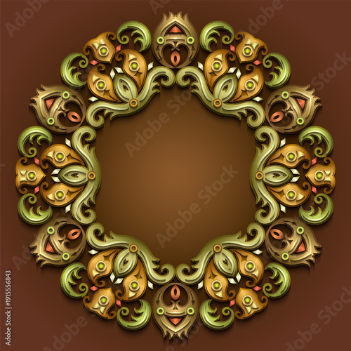 Vector abstract decorative round floral ethnic ornamental frame illustration