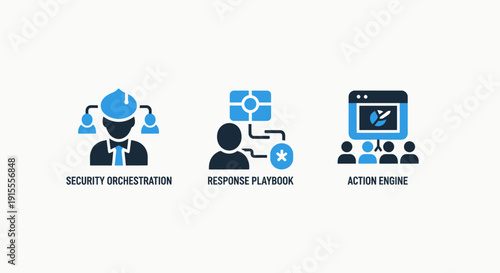 Cybersecurity Operations Icons: Security Orchestration, Response Playbook, and Action Engine Concepts for IT Management