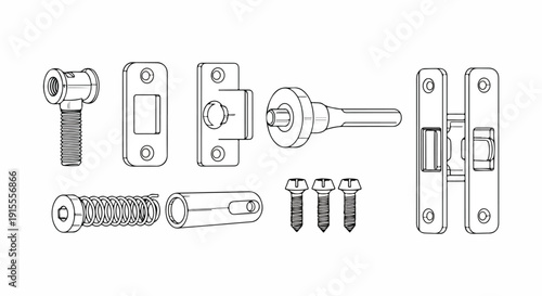 Various types of door locks and their corresponding keys and components Vector