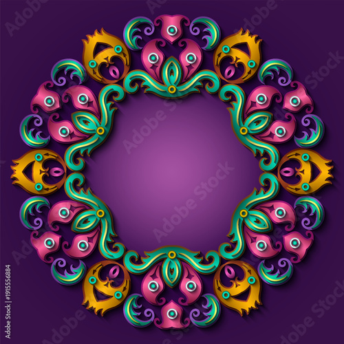 Vector abstract decorative round floral ethnic ornamental frame illustration