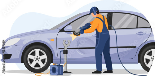 Car detailing professional polishing a vehicle's bodywork