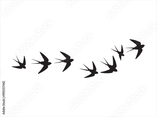 A flock of flying birds vector, Pigeons Flying Silhouettes, swallow Flying Silhouettes vector Illustration