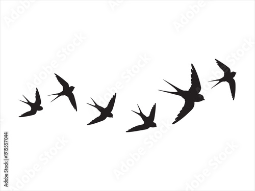 A flock of flying birds vector, Pigeons Flying Silhouettes, swallow Flying Silhouettes vector Illustration