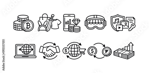 Business and finance linear icon set. Corporate, financial symbols line collection.