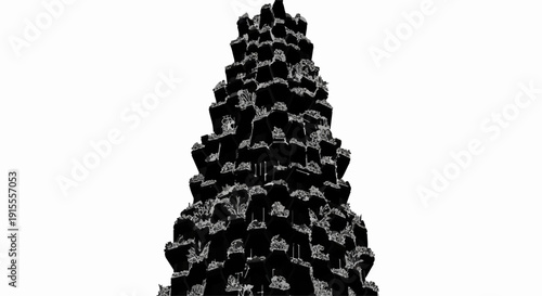 Abstract textured tower against a stark white background