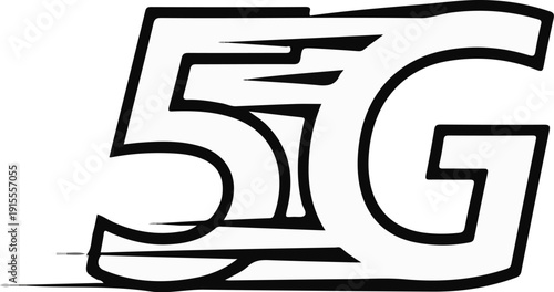 Bold outline of "5G" text with dynamic streaks of motion
