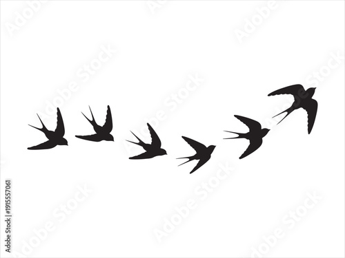 A flock of flying birds vector, Pigeons Flying Silhouettes, swallow Flying Silhouettes vector Illustration