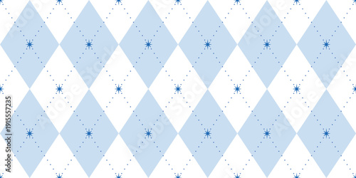 Blue star cute argyle plaid retro modern geometric diamond rhombus harlequin seamless vector pattern background