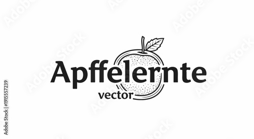 Bold text above a stippled apple logo with a leaf and stem