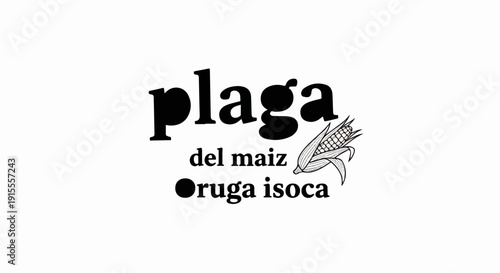 Bold text and an illustration of a corn cob with leaves on a white background