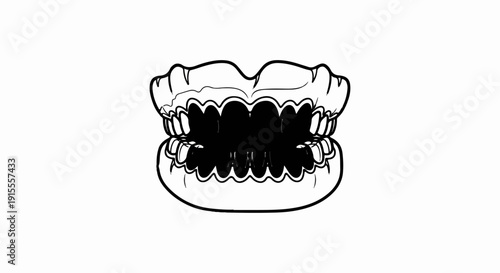 Cartoon illustration of an open mouth with many teeth
