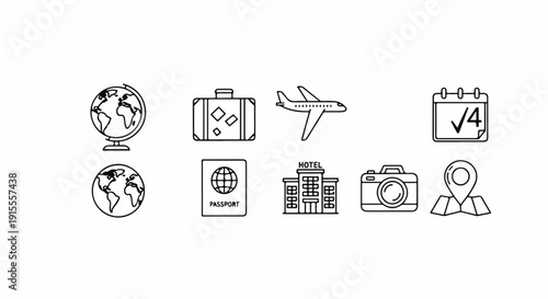 Icons representing various aspects of travel and tourism Vector