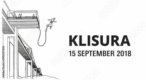 Bridge jumper in mid-air, text reads 'KLISURA 15 SEPTEMBER 2018'