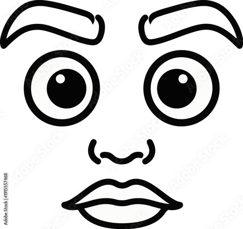 Cartoon face with wide eyes, surprised eyebrows, and open mouth