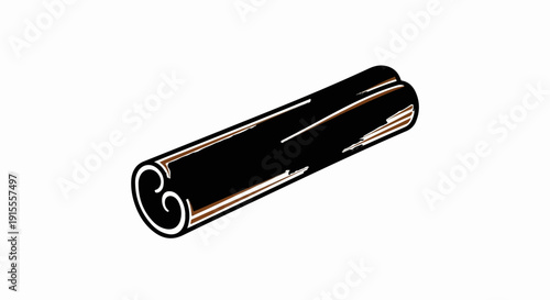 Brown cinnamon stick with white and brown trim against a white background