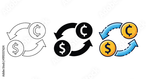 Currency exchange arrows flat design vector illustration - Vector icon Set - Stickers and Clipart - PNG and SVG Icon collection - Lineal icons - logo template