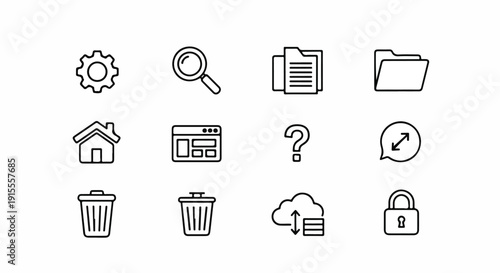 Collection of icons representing various computer and file management functions Vector
