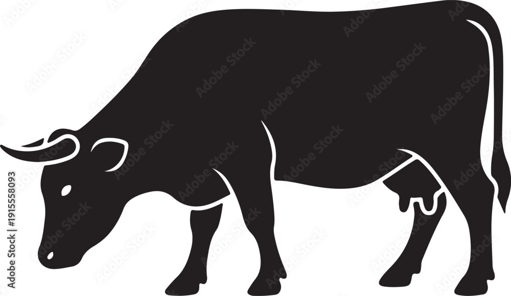 Obraz premium Black Cow Silhouette Cattle, Livestock, and Farm Animal Icon.