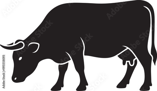 Black Cow Silhouette Cattle, Livestock, and Farm Animal Icon.