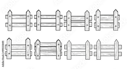 A detailed illustration of various types of gates and fences. Vector