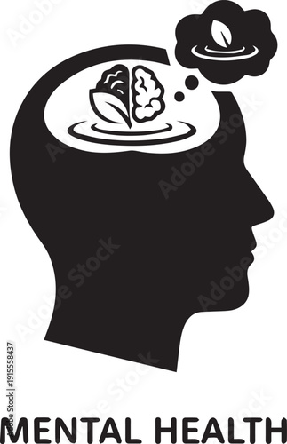 Mental health silhouette logo with brain and flower