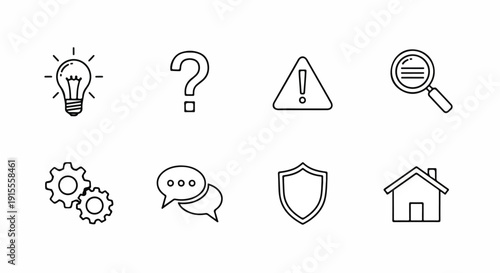 Assorted icons representing various concepts and ideas, including security, home, and communication. Vector