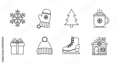 Winter wonderland icons featuring festive and outdoor activities Vector