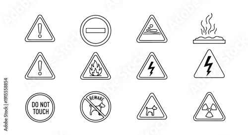 A collection of various warning and informational signs and symbols. Vector