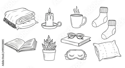 A cozy collection of items for a relaxing evening at home Vector