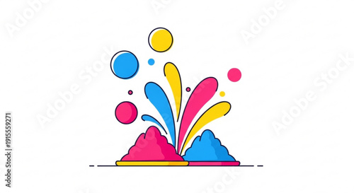 Colorful powder explosion vibrant Holi festival concept flat design illustration for celebration and Indian culture isolated on white