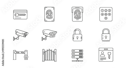 Diverse security icons representing various protective measures and equipment Vector