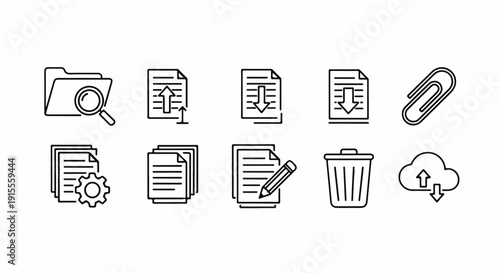 Assorted icons representing document management and file operations Vector