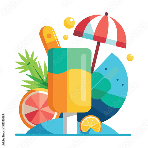 Set of colorful summer cocktails and tropical fruit drinks with fresh lemon orange juice glasses beach holiday beverage illustration