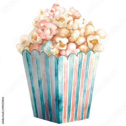 Colorful and Whimsical Watercolor Popcorn Container Illustration
