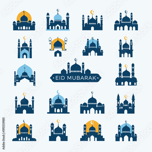 Set of modern mosque icons for Eid and Ramadan branding