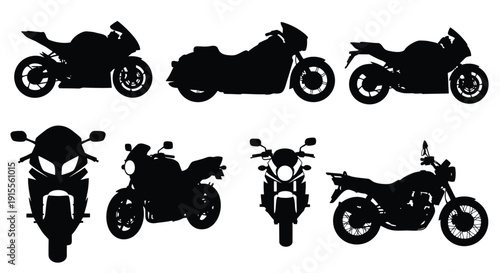 Silhouettes of various motorcycle designs displayed in a grid arrangement