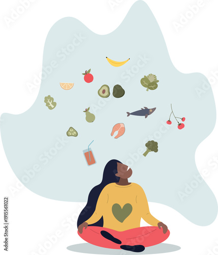 Mindful eating and daily diet with harmony and balance.person's life situation and his activities.