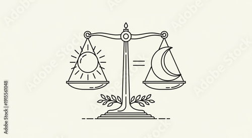 Balance scales with sun and moon icons symbolizing equilibrium between day and night a simple vector illustration for concepts of time and nature