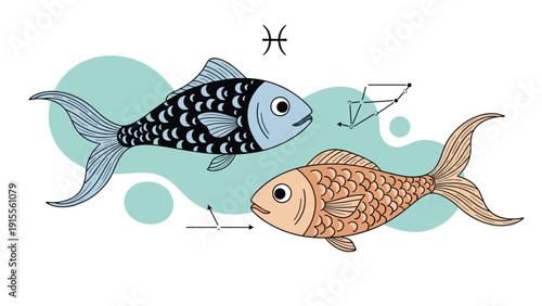 Pisces zodiac sign illustration with two beautiful fish and the constellation, a lovely and artistic representation of the astrological symbol.