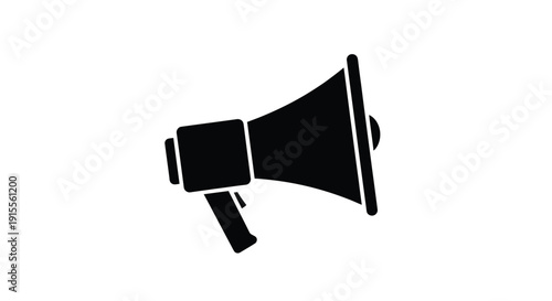 A simple black silhouette of a vintage megaphone on a white background