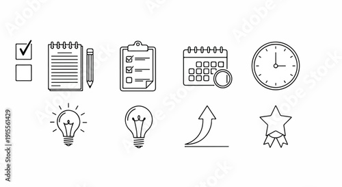Icons representing various aspects of planning and organization Vector