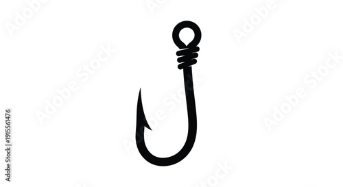 Simple black silhouette of a fishing hook with a loop